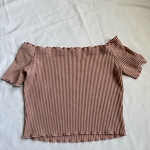 SHEIN Mauve Pink Ribbed Off-The-Shoulder Crop Top – Size Large